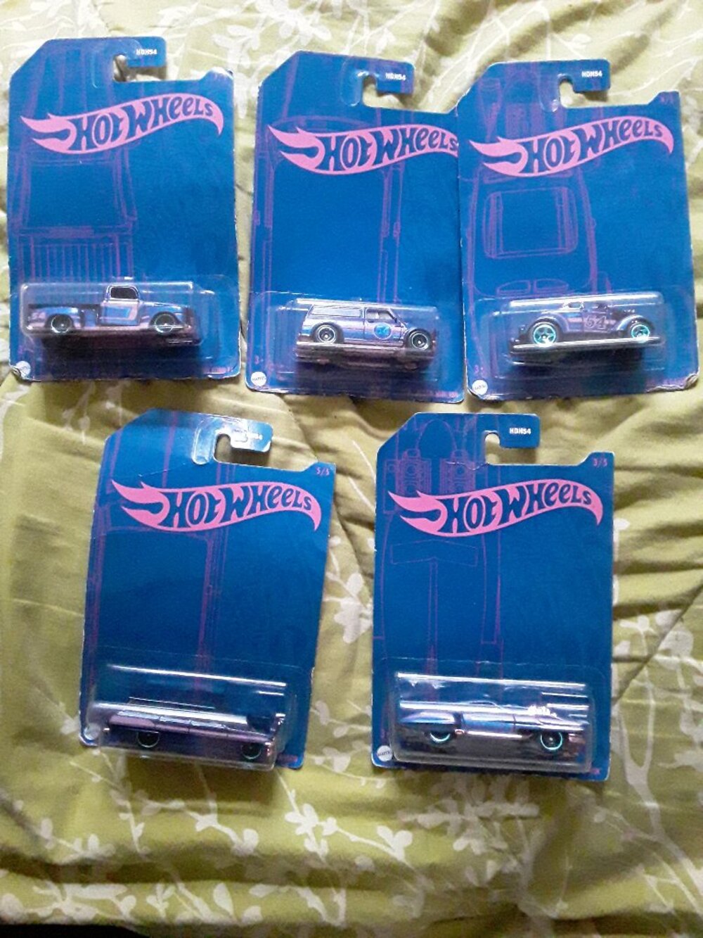 Hot Wheels 2022 54th Anniversary Rare Satin Blue and Pink Set 5 of 5 Collectible